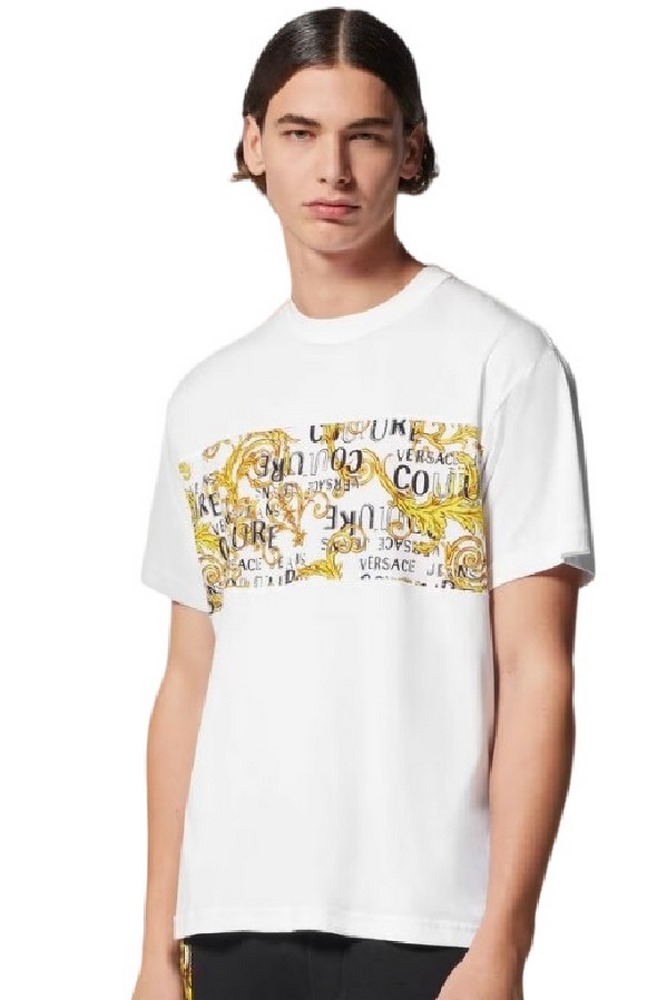 VERSACE JEANS COUTURE R CONTR LOGO BAROQUE JER. COT PRINT LOGO BAROQUE T-SHIRT ΑΝΔΡΙΚ WHITE