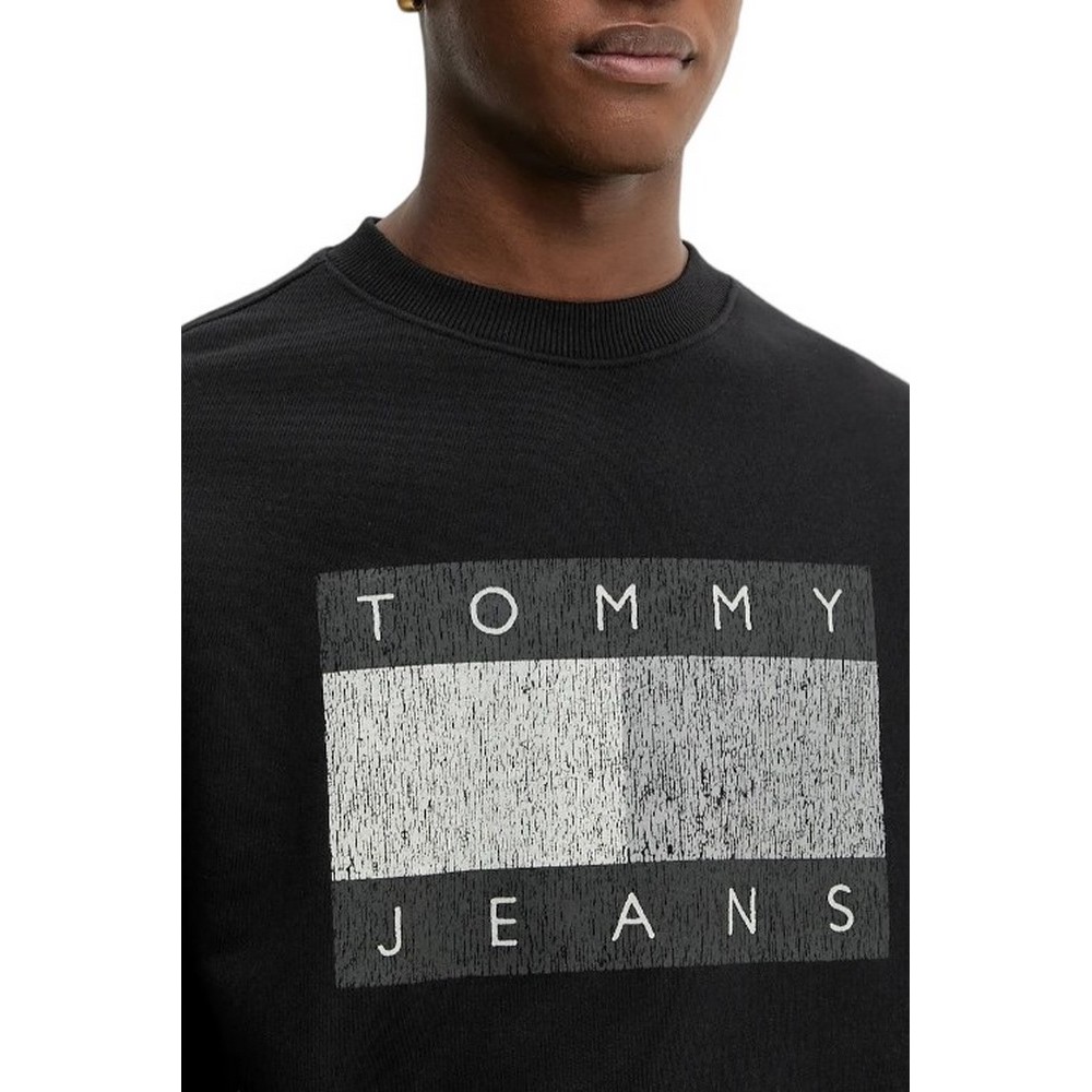 TOMMY JEANS 90S DISTRESSED FLAG CREW ΦΟΥΤΕΡ ΜΠΛΟΥΖΑ ΑΝΔΡΙΚΗ BLACK