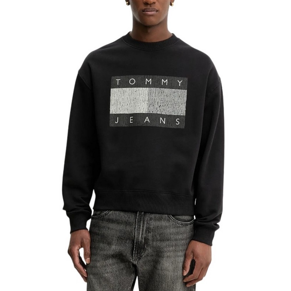 TOMMY JEANS 90S DISTRESSED FLAG CREW ΦΟΥΤΕΡ ΜΠΛΟΥΖΑ ΑΝΔΡΙΚΗ BLACK