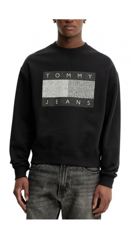 TOMMY JEANS 90S DISTRESSED FLAG CREW ΦΟΥΤΕΡ ΜΠΛΟΥΖΑ ΑΝΔΡΙΚΗ BLACK