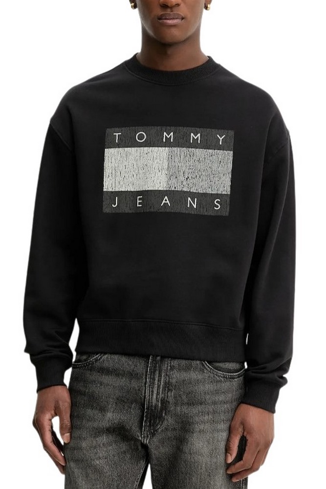 TOMMY JEANS 90S DISTRESSED FLAG CREW ΦΟΥΤΕΡ ΜΠΛΟΥΖΑ ΑΝΔΡΙΚΗ BLACK