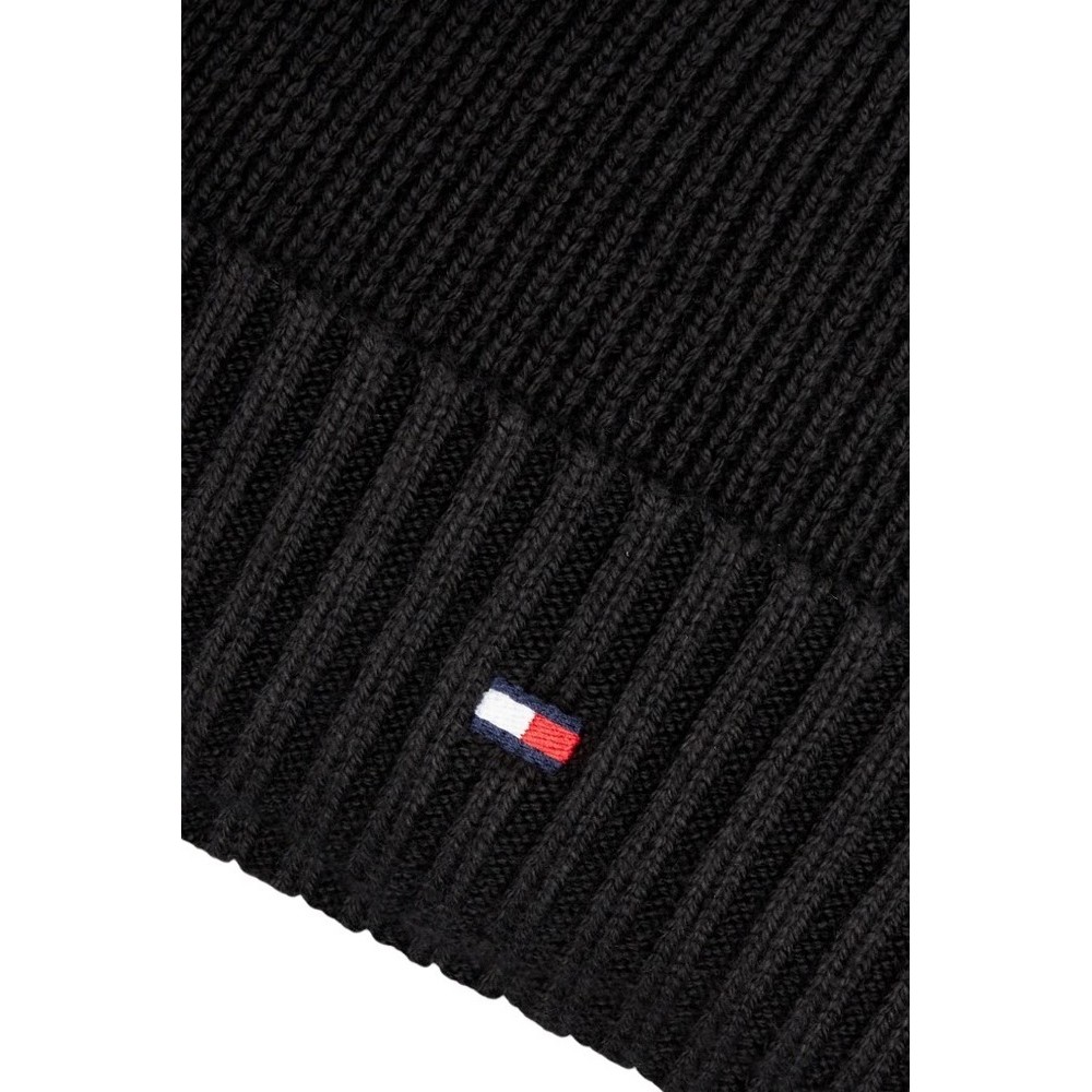 TOMMY HILFIGER FLAG PIMA COTTON BEANIE ΣΚΟΥΦΟΣ ΑΝΔΡΙΚΟΣ BLACK