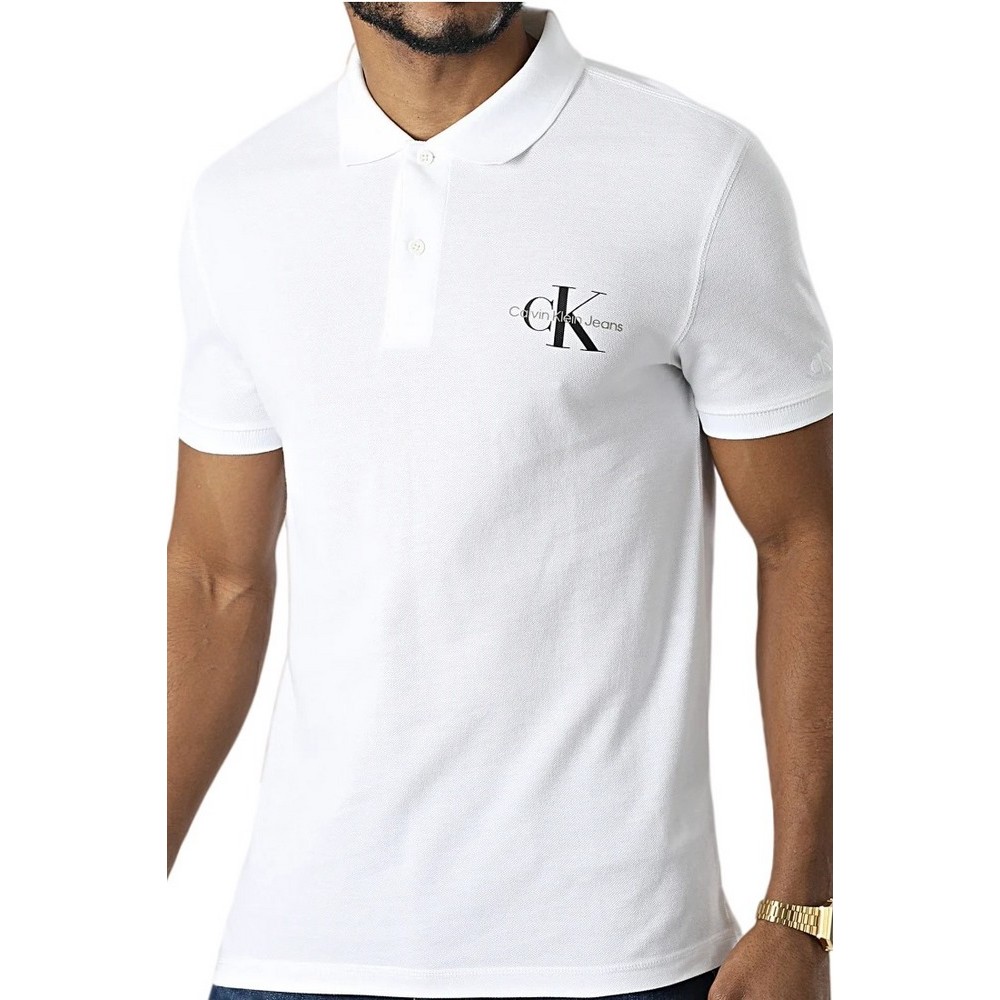 CALVIN KLEIN JEANS MONOGRAM LOGO POLO ΜΠΛΟΥΖΑ POLO ΑΝΔΡΙΚΗ WHITE