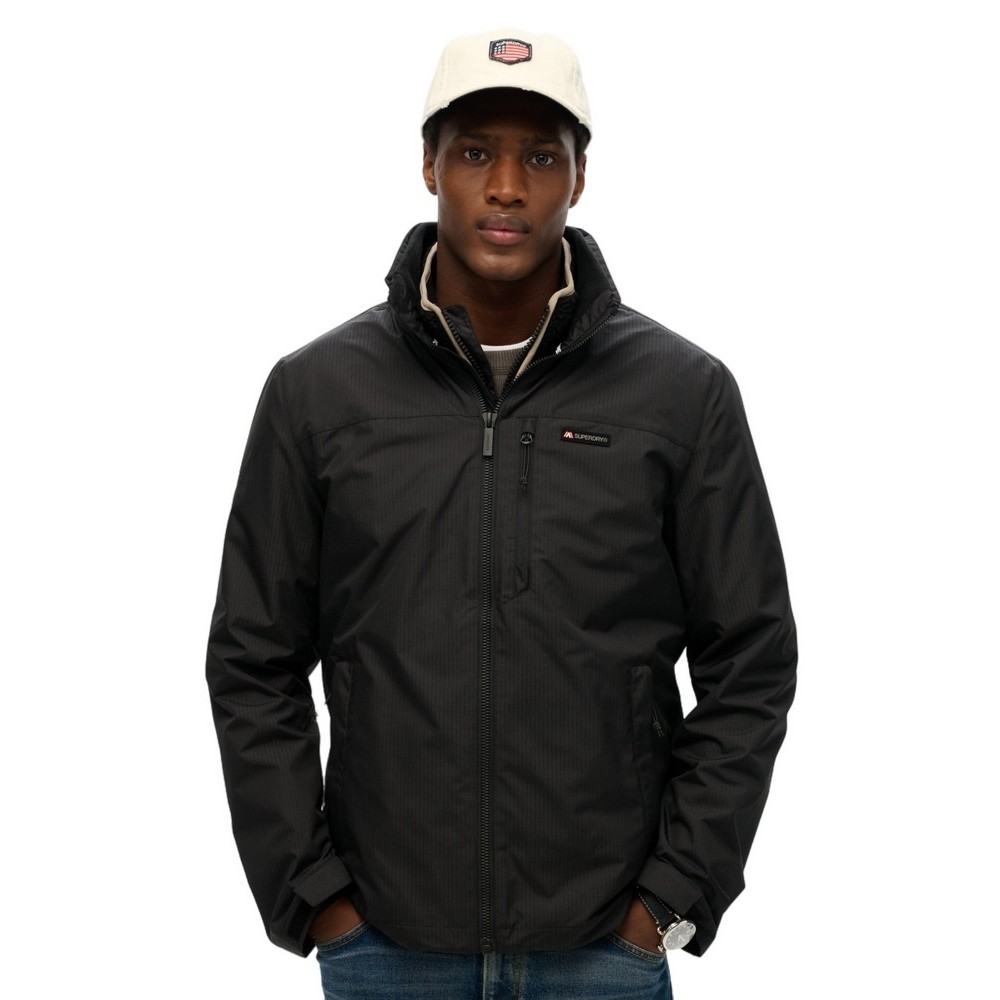 SUPERDRY D1 SDSW NON HOOD LOGO WINDBREAKER ΜΠΟΥΦΑΝ ΑΝΔΡΙΚΟ BLACK
