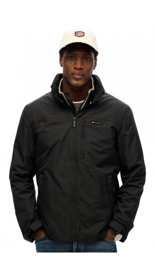 SUPERDRY D1 SDSW NON HOOD LOGO WINDBREAKER ΜΠΟΥΦΑΝ ΑΝΔΡΙΚΟ BLACK