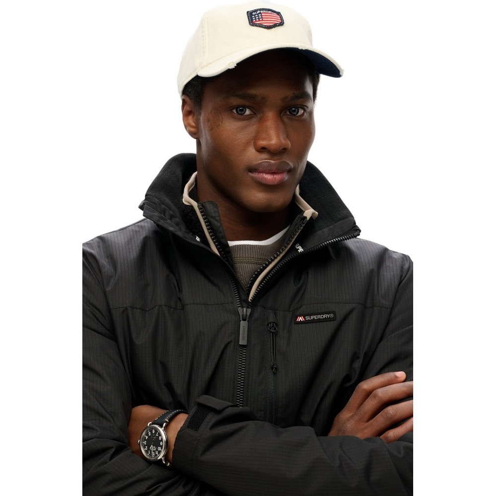 SUPERDRY D1 SDSW NON HOOD LOGO WINDBREAKER ΜΠΟΥΦΑΝ ΑΝΔΡΙΚΟ BLACK