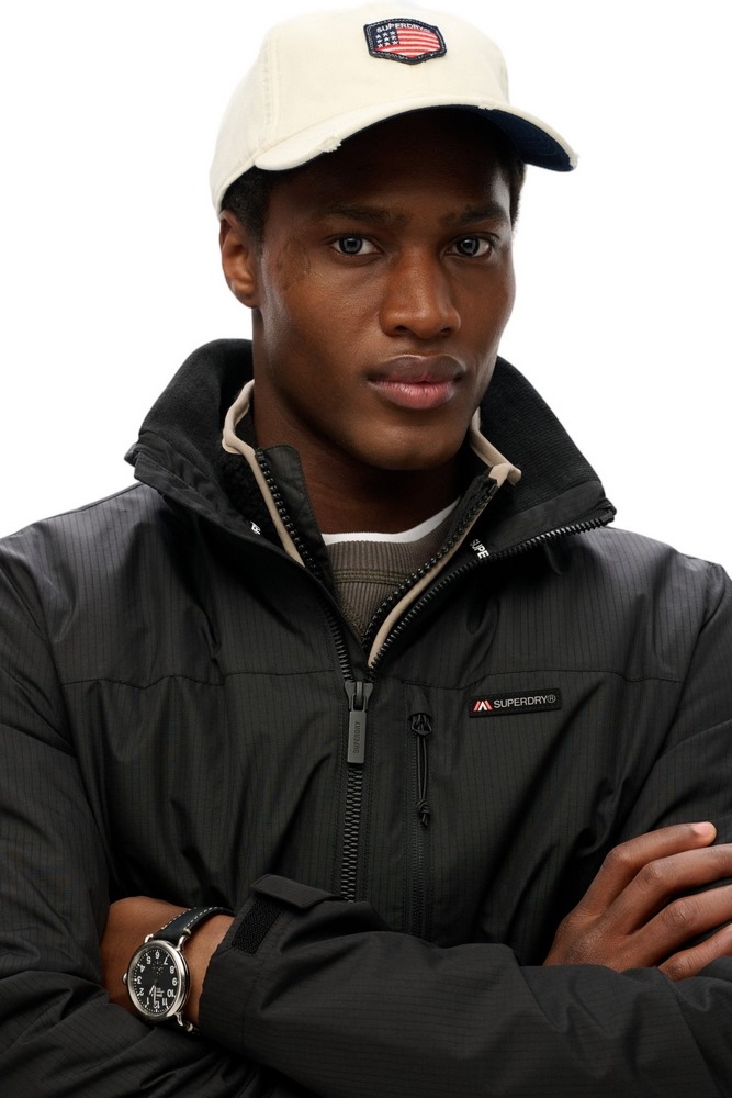 SUPERDRY D1 SDSW NON HOOD LOGO WINDBREAKER ΜΠΟΥΦΑΝ ΑΝΔΡΙΚΟ BLACK