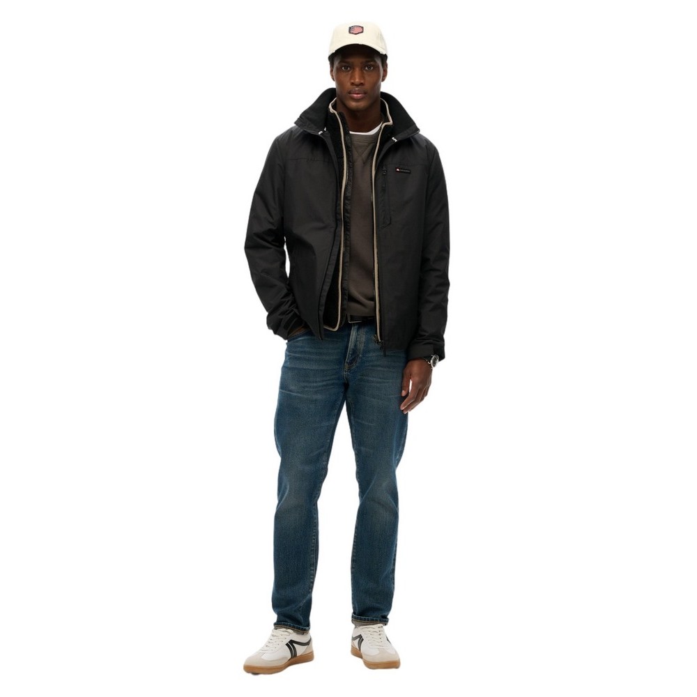 SUPERDRY D1 SDSW NON HOOD LOGO WINDBREAKER ΜΠΟΥΦΑΝ ΑΝΔΡΙΚΟ BLACK