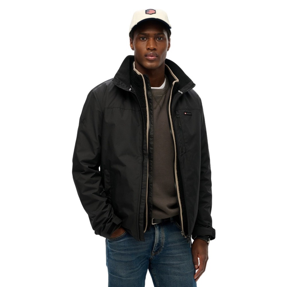 SUPERDRY D1 SDSW NON HOOD LOGO WINDBREAKER ΜΠΟΥΦΑΝ ΑΝΔΡΙΚΟ BLACK