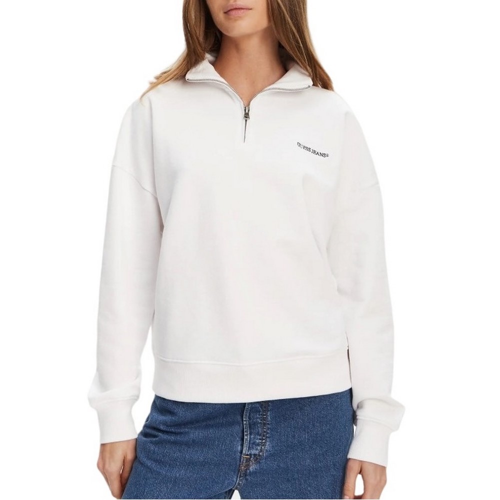GUESS JEANS DARK HALF ZIP SWEAT ΦΟΥΤΕΡ ΓΥΝΑΙΚΕΙΟ WHITE
