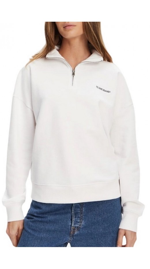 GUESS JEANS DARK HALF ZIP SWEAT ΦΟΥΤΕΡ ΓΥΝΑΙΚΕΙΟ WHITE
