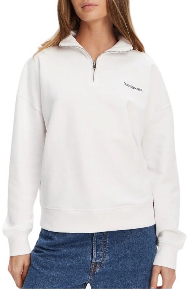 GUESS JEANS DARK HALF ZIP SWEAT ΦΟΥΤΕΡ ΓΥΝΑΙΚΕΙΟ WHITE