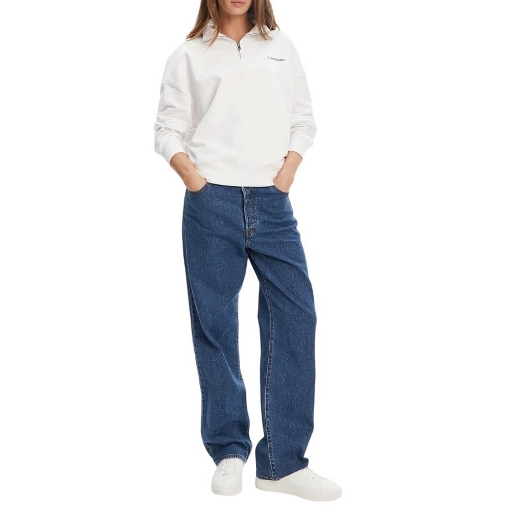 GUESS JEANS DARK HALF ZIP SWEAT ΦΟΥΤΕΡ ΓΥΝΑΙΚΕΙΟ WHITE