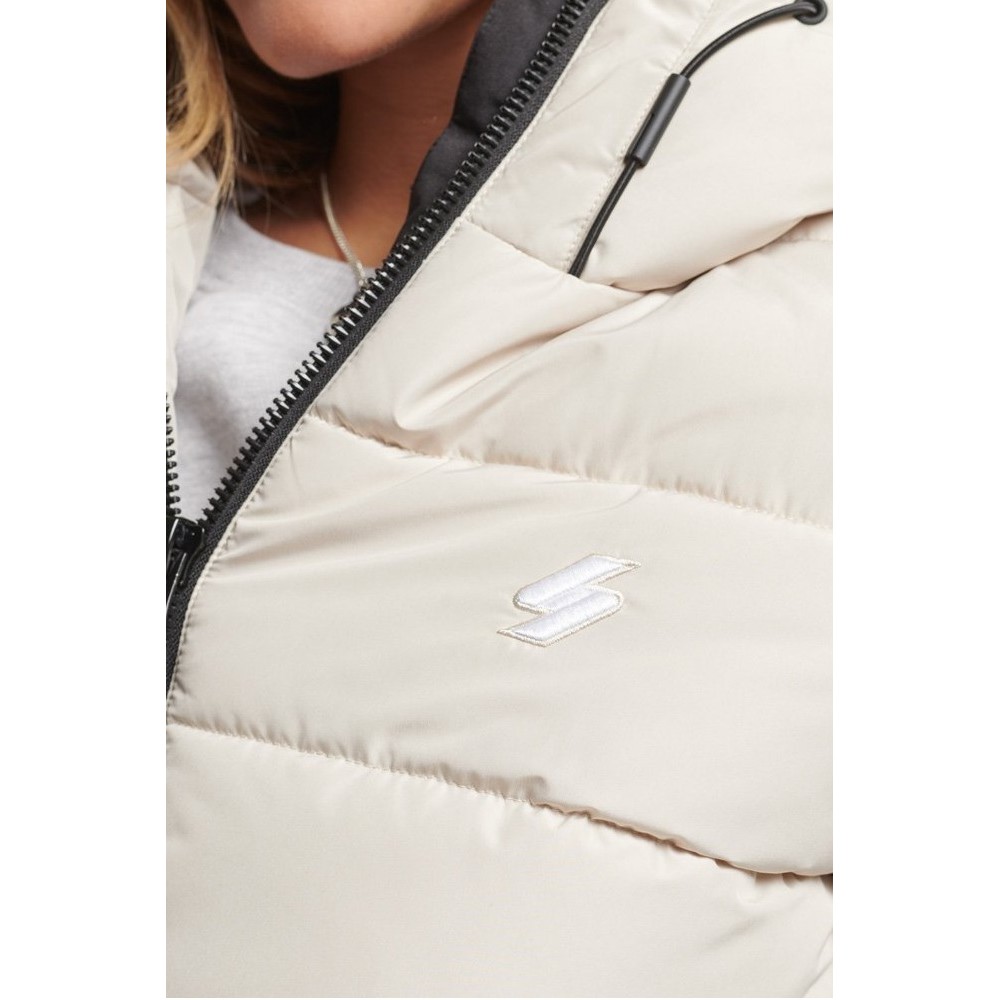 SUPERDRY ΜΠΟΥΦΑΝ HOODED SPIRIT SPORTS PUFFER ΓΥΝΑΙΚΕΙΟ ECRU