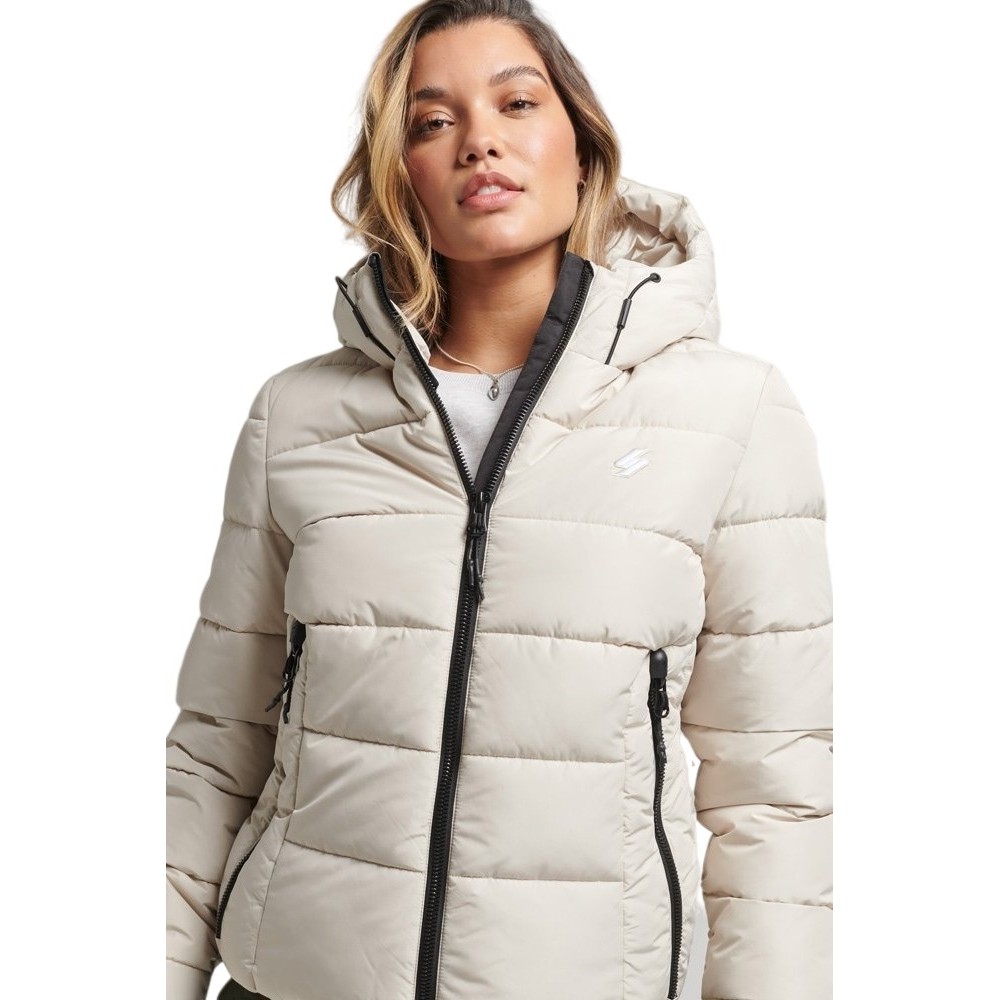 SUPERDRY ΜΠΟΥΦΑΝ HOODED SPIRIT SPORTS PUFFER ΓΥΝΑΙΚΕΙΟ ECRU