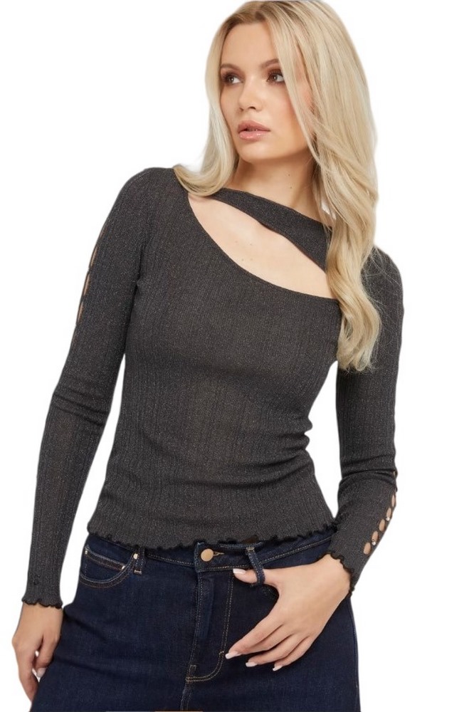 GUESS LS 2 WAY CAROLE SWTR TOP ΜΠΛΟΥΖΑ ΓΥΝΑΙΚΕΙΑ GREY