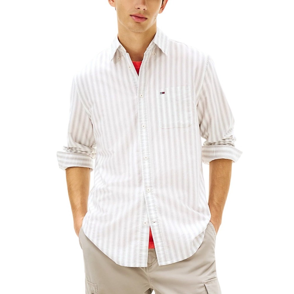 TOMMY JEANS REG STRIPE OXFORD SHIRT EXT ΠΟΥΚΑΜΙΣΟ ΑΝΔΡΙΚΟ GREY