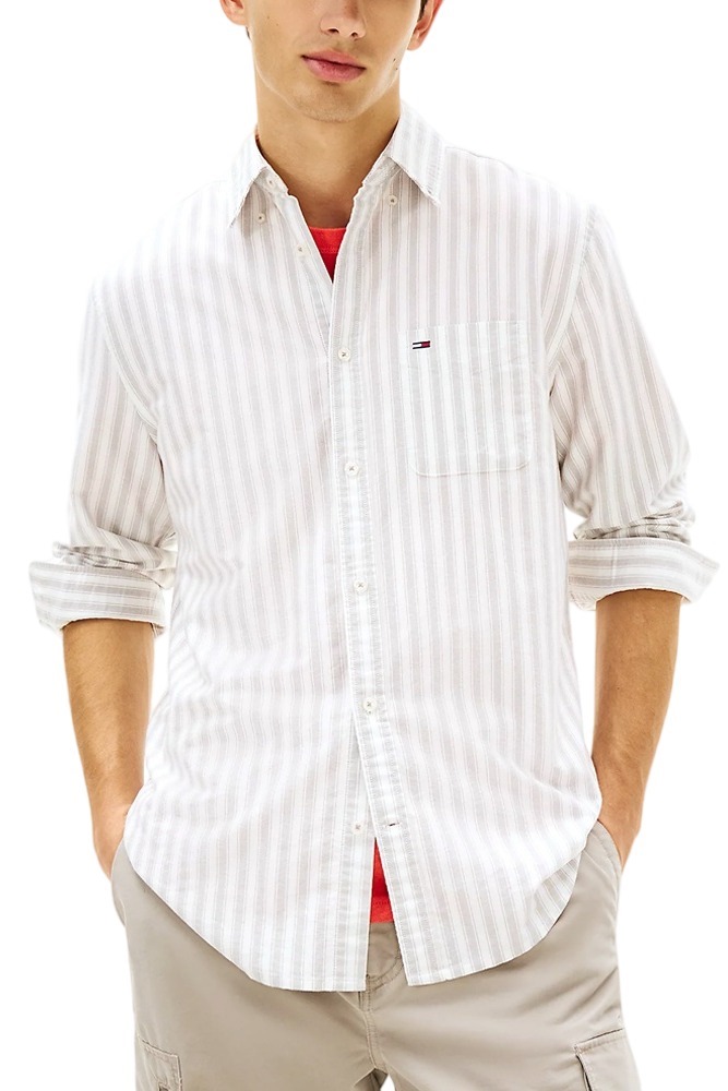 TOMMY JEANS REG STRIPE OXFORD SHIRT EXT ΠΟΥΚΑΜΙΣΟ ΑΝΔΡΙΚΟ GREY