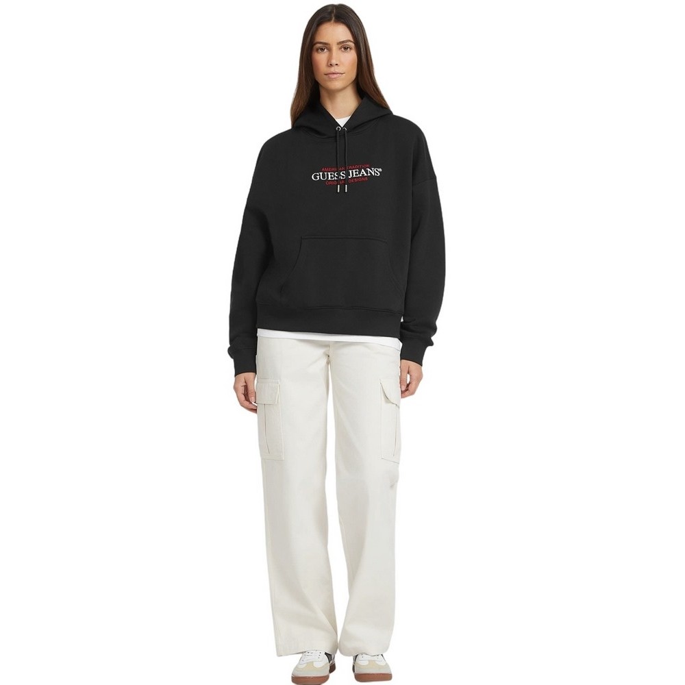 GUESS HOOD OS AMERICAN TR SWEAT ΦΟΥΤΕΡ ΜΠΛΟΥΖΑ ΓΥΝΑΙΚΕΙΑ BLACK