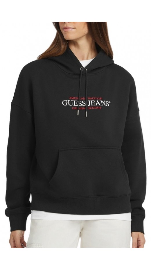 GUESS HOOD OS AMERICAN TR SWEAT ΦΟΥΤΕΡ ΜΠΛΟΥΖΑ ΓΥΝΑΙΚΕΙΑ BLACK