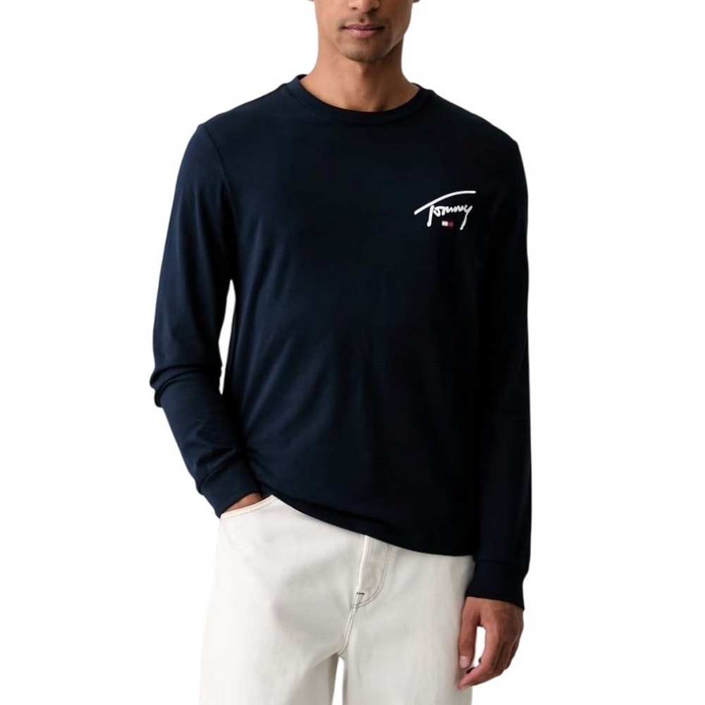 TOMMY JEANS SLIM SIGNATURE CHEST T-SHIRT ΜΠΛΟΥΖΑ ΜΑΚΡΥΜΑΝΙΚΗ ΑΝΔΡΙΚΗ NAVY