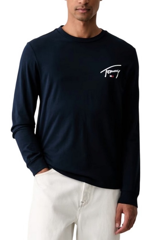TOMMY JEANS SLIM SIGNATURE CHEST T-SHIRT ΜΠΛΟΥΖΑ ΜΑΚΡΥΜΑΝΙΚΗ ΑΝΔΡΙΚΗ NAVY