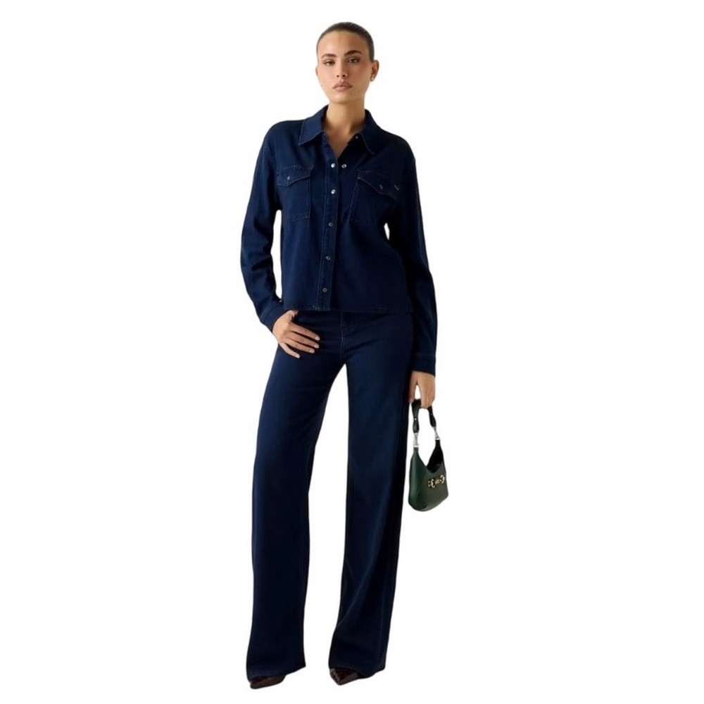 GUESS BLOSSOM WIDE LEG ΤΖΙΝ ΠΑΝΤΕΛΟΝΙ ΓΥΝΑΙΚΕΙΟ DARK NAVY