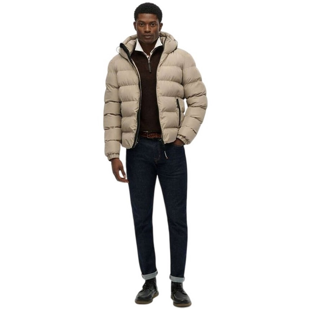 SUPERDRY D1 SDSW HOODED SPORTS PUFFER JACKET ΜΠΟΥΦΑΝ ΑΝΔΡΙΚΟ BEIGE