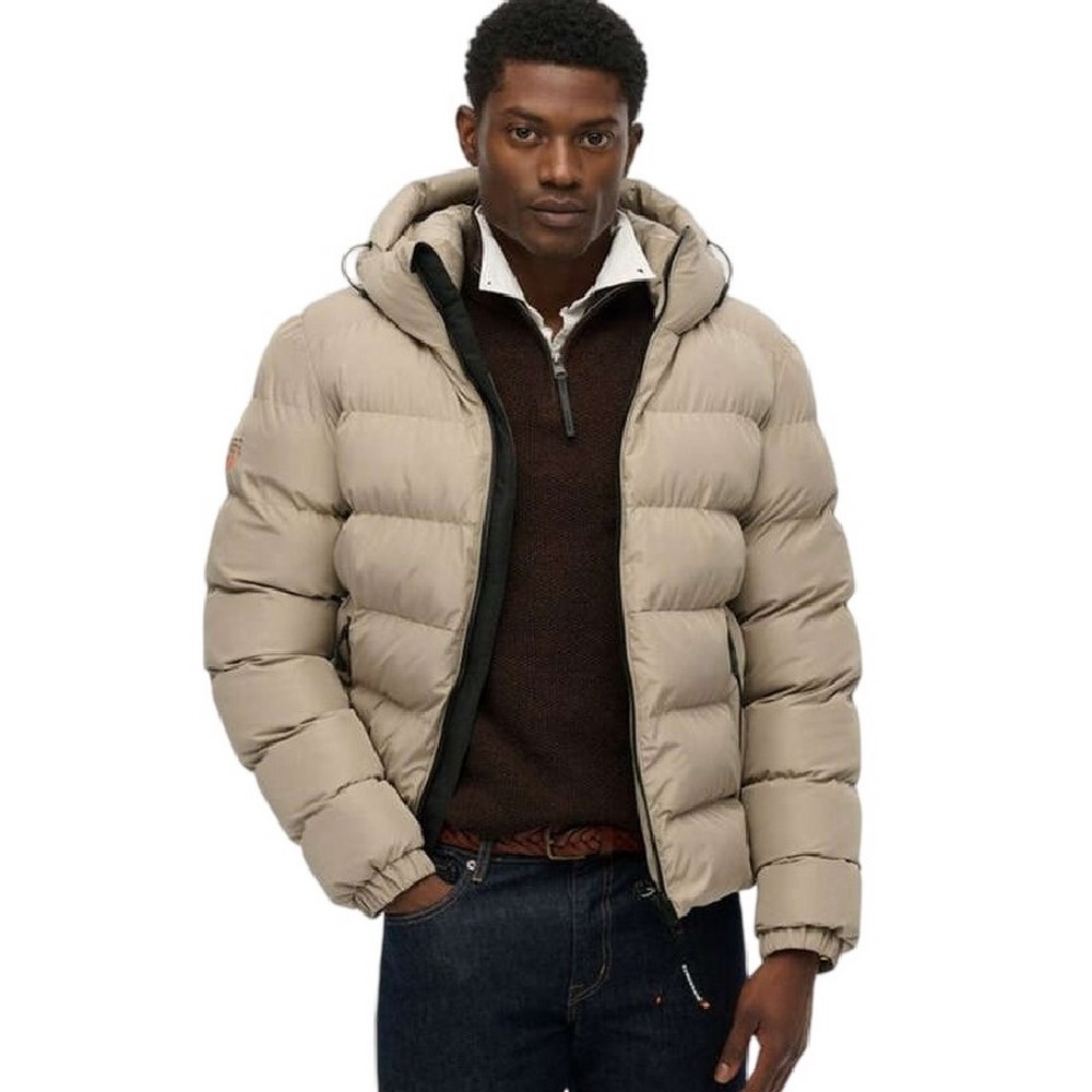 SUPERDRY D1 SDSW HOODED SPORTS PUFFER JACKET ΜΠΟΥΦΑΝ ΑΝΔΡΙΚΟ BEIGE