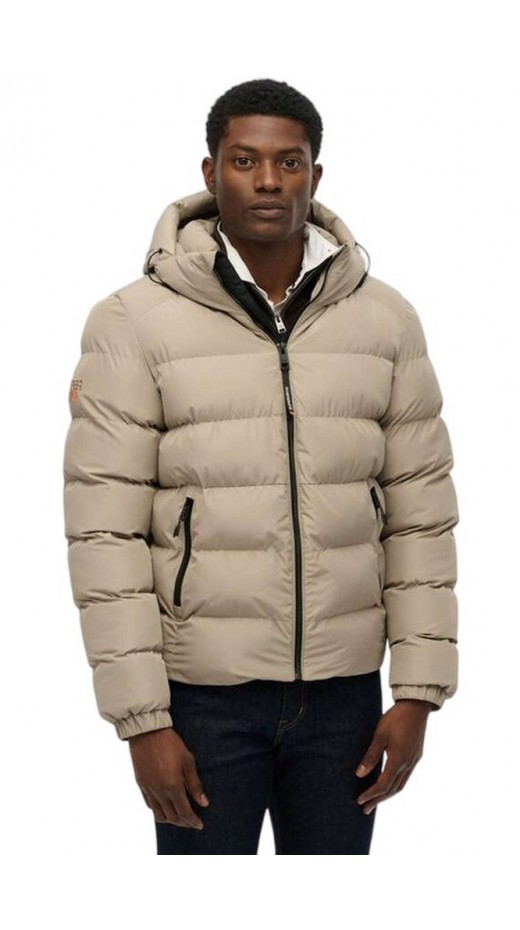 SUPERDRY D1 SDSW HOODED SPORTS PUFFER JACKET ΜΠΟΥΦΑΝ ΑΝΔΡΙΚΟ BEIGE