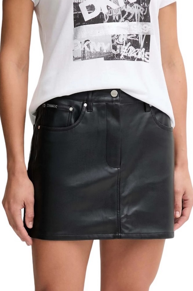 CALVIN KLEIN FAUX LEATHER 5PKT MINI SKIRT ΦΟΥΣΤΑ ΓΥΝΑΙΚΕΙΑ BLACK