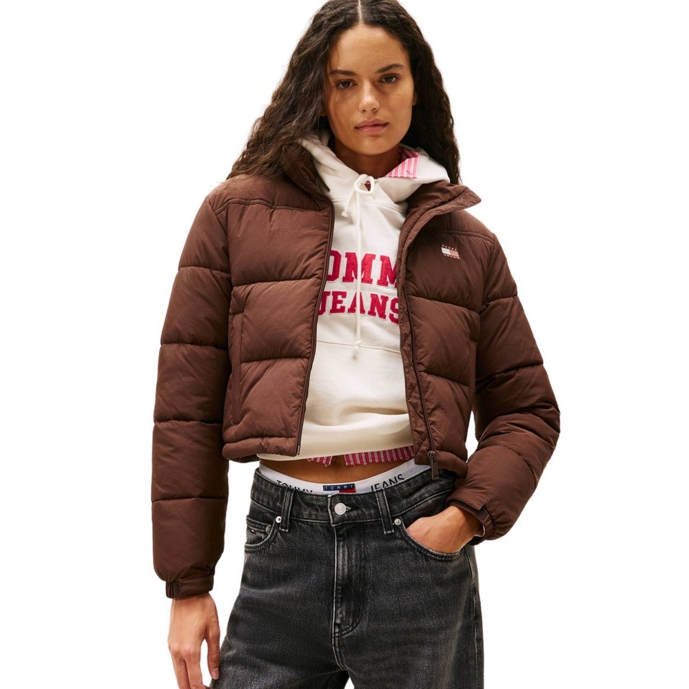 TOMMY JEANS FLAG BACK CROP ESS PUFFER ΜΠΟΥΦΑΝ ΓΥΝΑΙΚΕΙΟ BROWN