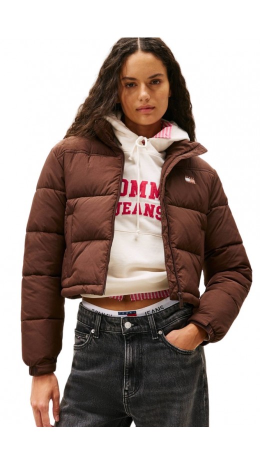 TOMMY JEANS FLAG BACK CROP ESS PUFFER ΜΠΟΥΦΑΝ ΓΥΝΑΙΚΕΙΟ BROWN