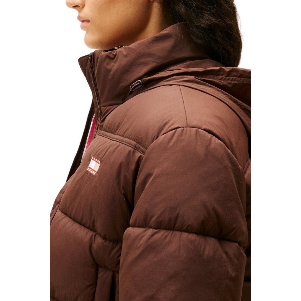 TOMMY JEANS FLAG BACK CROP ESS PUFFER ΜΠΟΥΦΑΝ ΓΥΝΑΙΚΕΙΟ BROWN