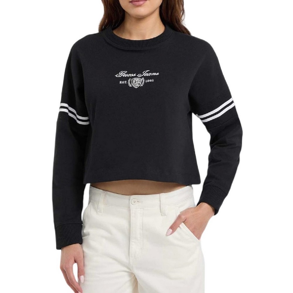 GUESS JEANS LS RIB CN SWEATSHIRT ΦΟΥΤΕΡ ΜΠΛΟΥΖΑ ΓΥΝΑΙΚΕΙΑ BLACK