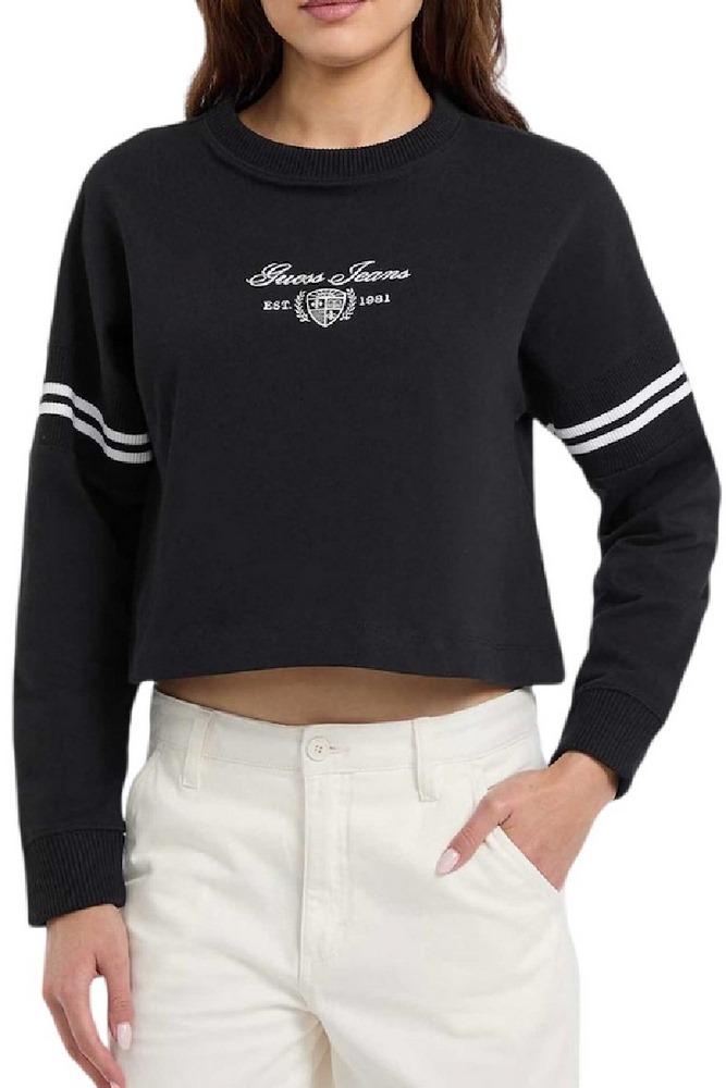 GUESS JEANS LS RIB CN SWEATSHIRT ΦΟΥΤΕΡ ΜΠΛΟΥΖΑ ΓΥΝΑΙΚΕΙΑ BLACK