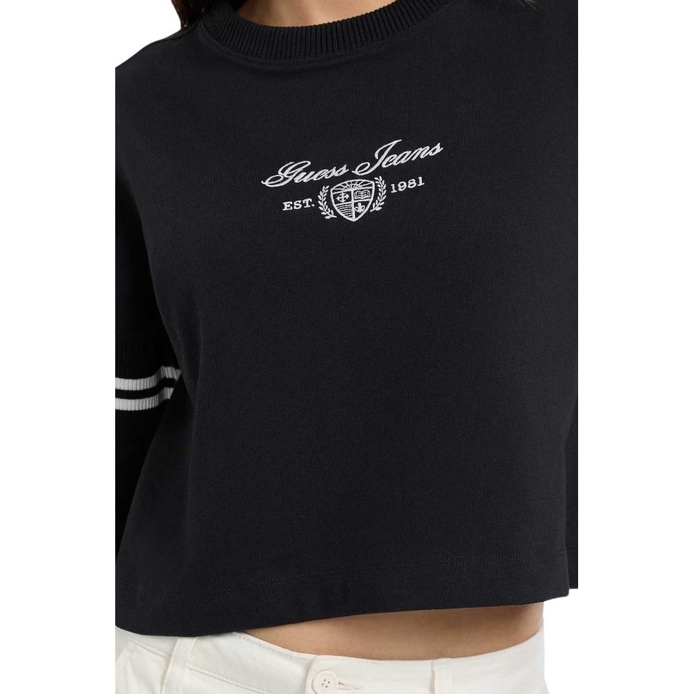 GUESS JEANS LS RIB CN SWEATSHIRT ΦΟΥΤΕΡ ΜΠΛΟΥΖΑ ΓΥΝΑΙΚΕΙΑ BLACK