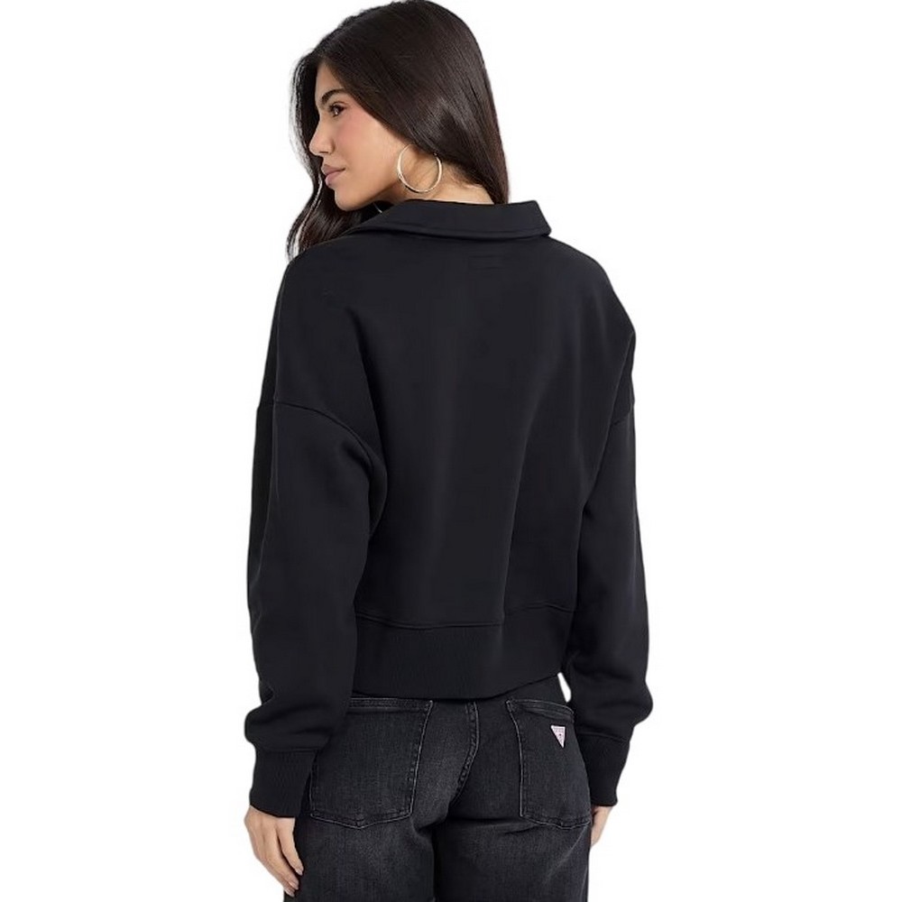 GUESS JEANS NOTCHED COLLAR CROP SWEAT ΦΟΥΤΕΡ ΜΠΛΟΥΖΑ ΓΥΝΑΙΚΕΙΑ BLACK
