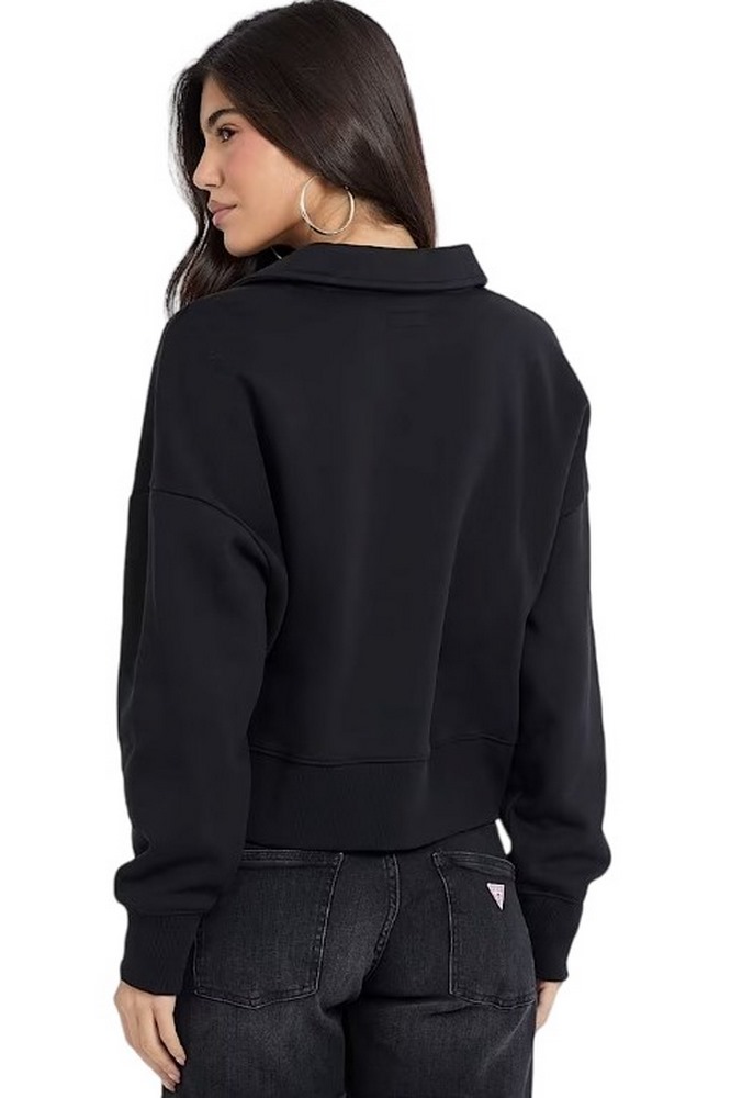 GUESS JEANS NOTCHED COLLAR CROP SWEAT ΦΟΥΤΕΡ ΜΠΛΟΥΖΑ ΓΥΝΑΙΚΕΙΑ BLACK