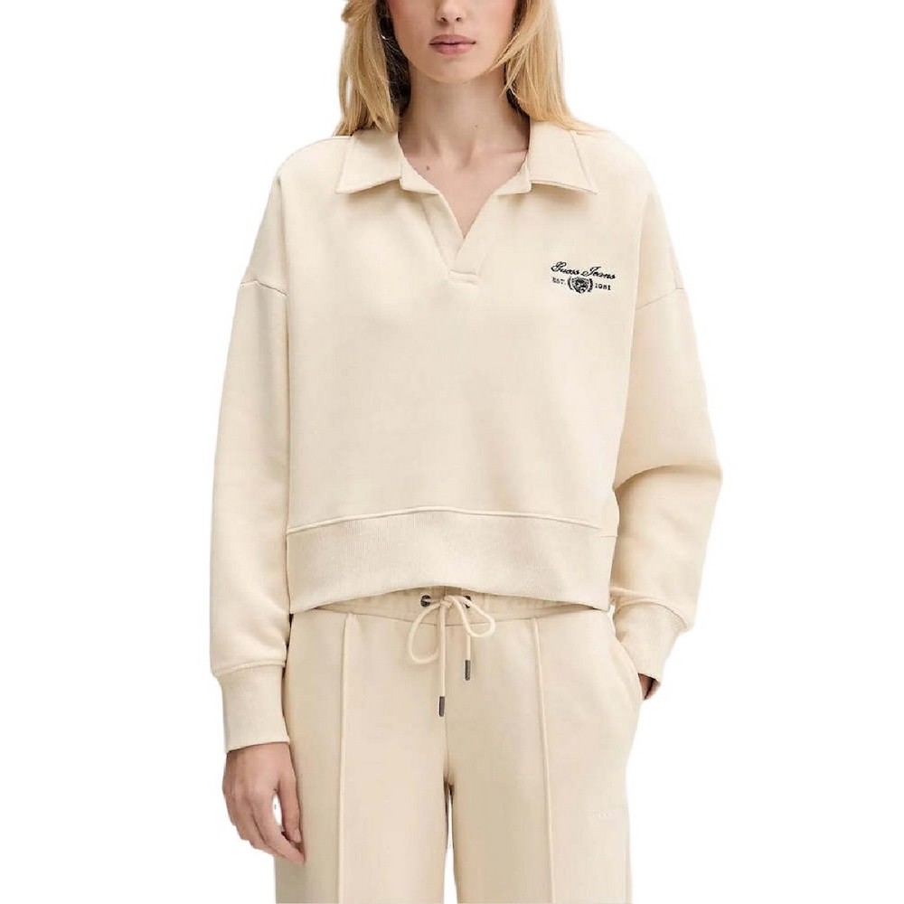 GUESS JEANS NOTCHED COLLAR CROP SWEAT ΦΟΥΤΕΡ ΜΠΛΟΥΖΑ ΓΥΝΑΙΚΕΙΑ BEIGE