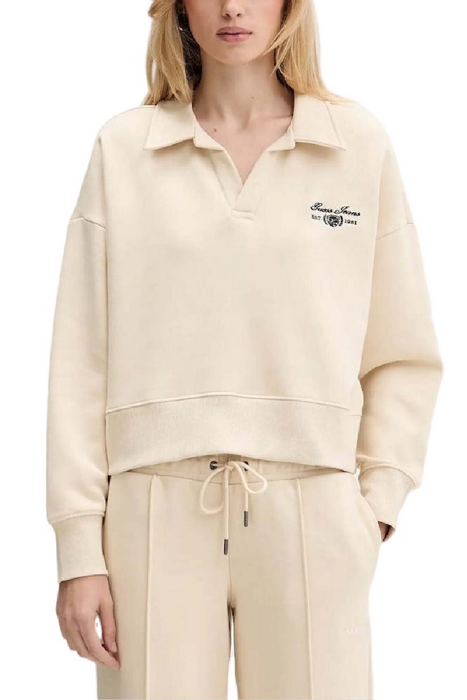 GUESS JEANS NOTCHED COLLAR CROP SWEAT ΦΟΥΤΕΡ ΜΠΛΟΥΖΑ ΓΥΝΑΙΚΕΙΑ BEIGE