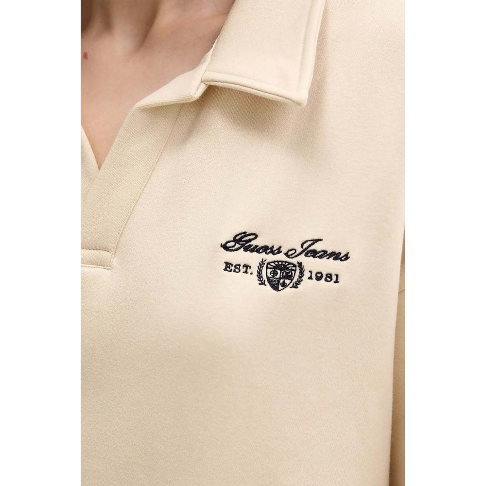 GUESS JEANS NOTCHED COLLAR CROP SWEAT ΦΟΥΤΕΡ ΜΠΛΟΥΖΑ ΓΥΝΑΙΚΕΙΑ BEIGE