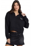 GUESS JEANS NOTCHED COLLAR CROP SWEAT ΦΟΥΤΕΡ ΜΠΛΟΥΖΑ ΓΥΝΑΙΚΕΙΑ BLACK