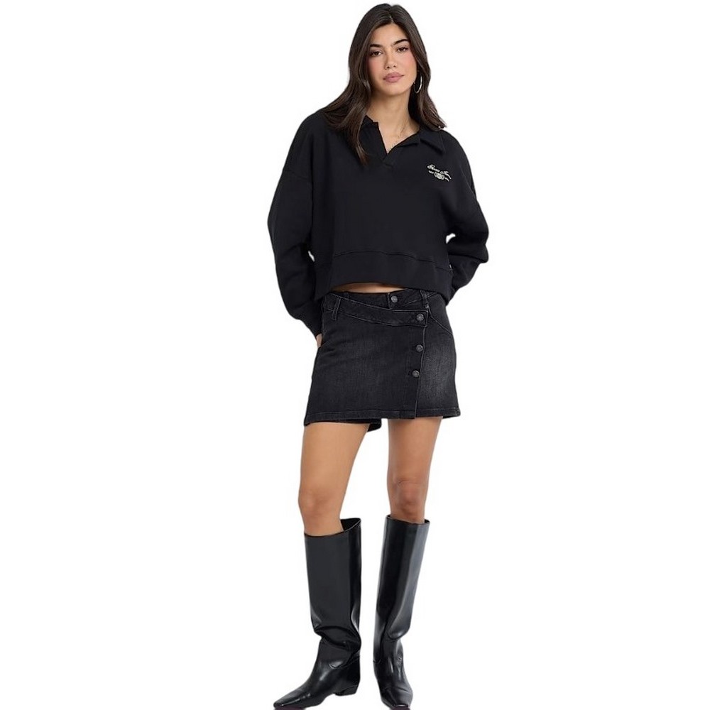 GUESS JEANS NOTCHED COLLAR CROP SWEAT ΦΟΥΤΕΡ ΜΠΛΟΥΖΑ ΓΥΝΑΙΚΕΙΑ BLACK