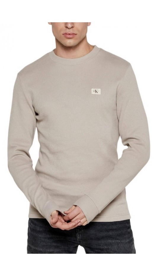 CALVIN KLEIN JEANS WOVEN LABEL WAFFLE LS TEE ΜΠΛΟΥΖΑ ΝΑΔΡΙΚΗ BEIGE