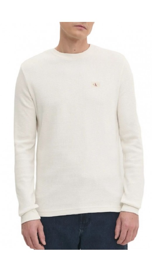 CALVIN KLEIN JEANS WOVEN LABEL WAFFLE LS TEE ΜΠΛΟΥΖΑ ΝΑΔΡΙΚΗ IVORY
