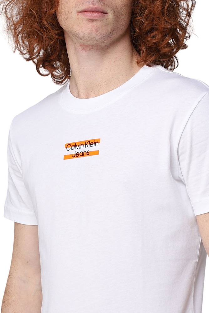 CALVIN KLEIN JEANS TRANSPARENT STRIPE LOGO T-SHIRT ΑΝΔΡΙΚΟ WHITE