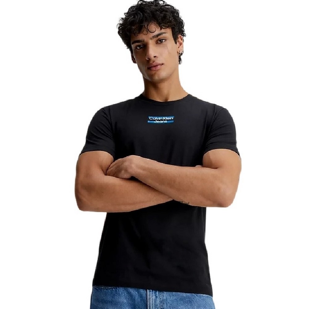 CALVIN KLEIN JEANS TRANSPARENT STRIPE LOGO T-SHIRT ΑΝΔΡΙΚΟ BLACK