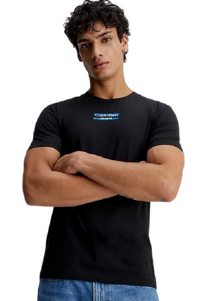 CALVIN KLEIN JEANS TRANSPARENT STRIPE LOGO T-SHIRT ΑΝΔΡΙΚΟ BLACK