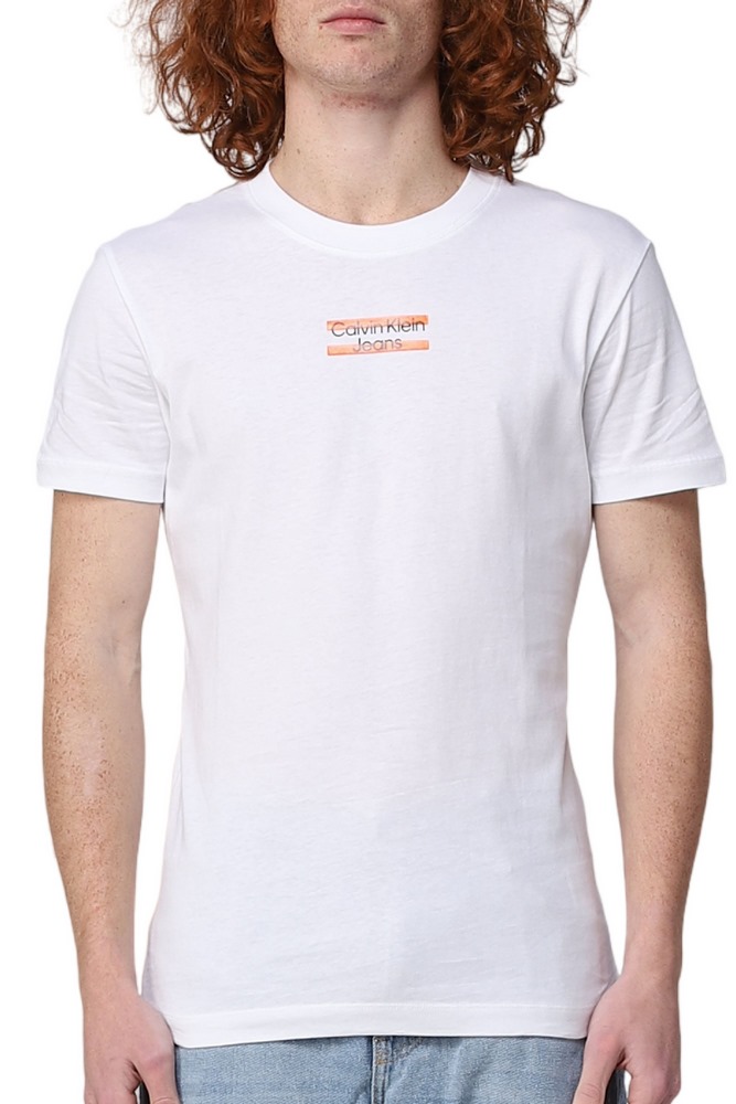 CALVIN KLEIN JEANS TRANSPARENT STRIPE LOGO T-SHIRT ΑΝΔΡΙΚΟ WHITE